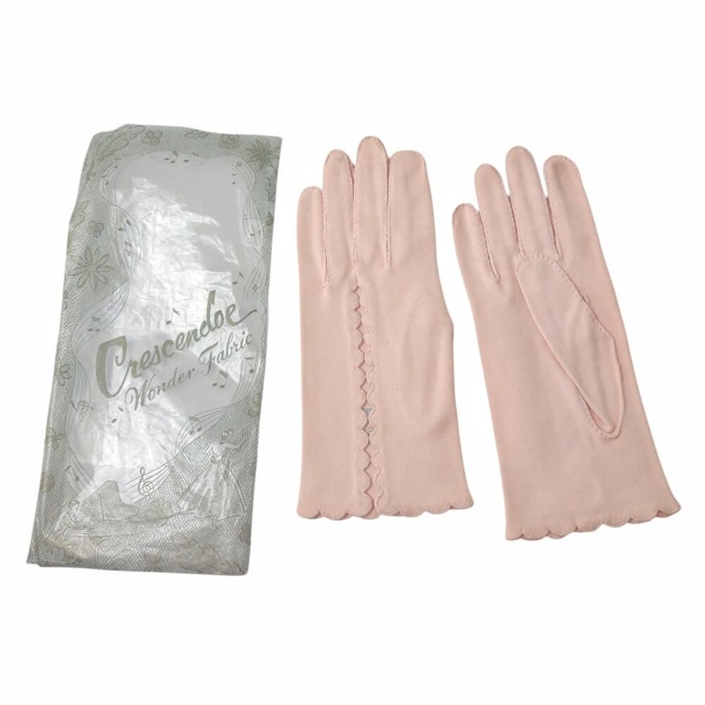 CRESCENDOE Vintage Gloves Peach Pink 1960s Embroidered Scalloped Edges 50s Retro